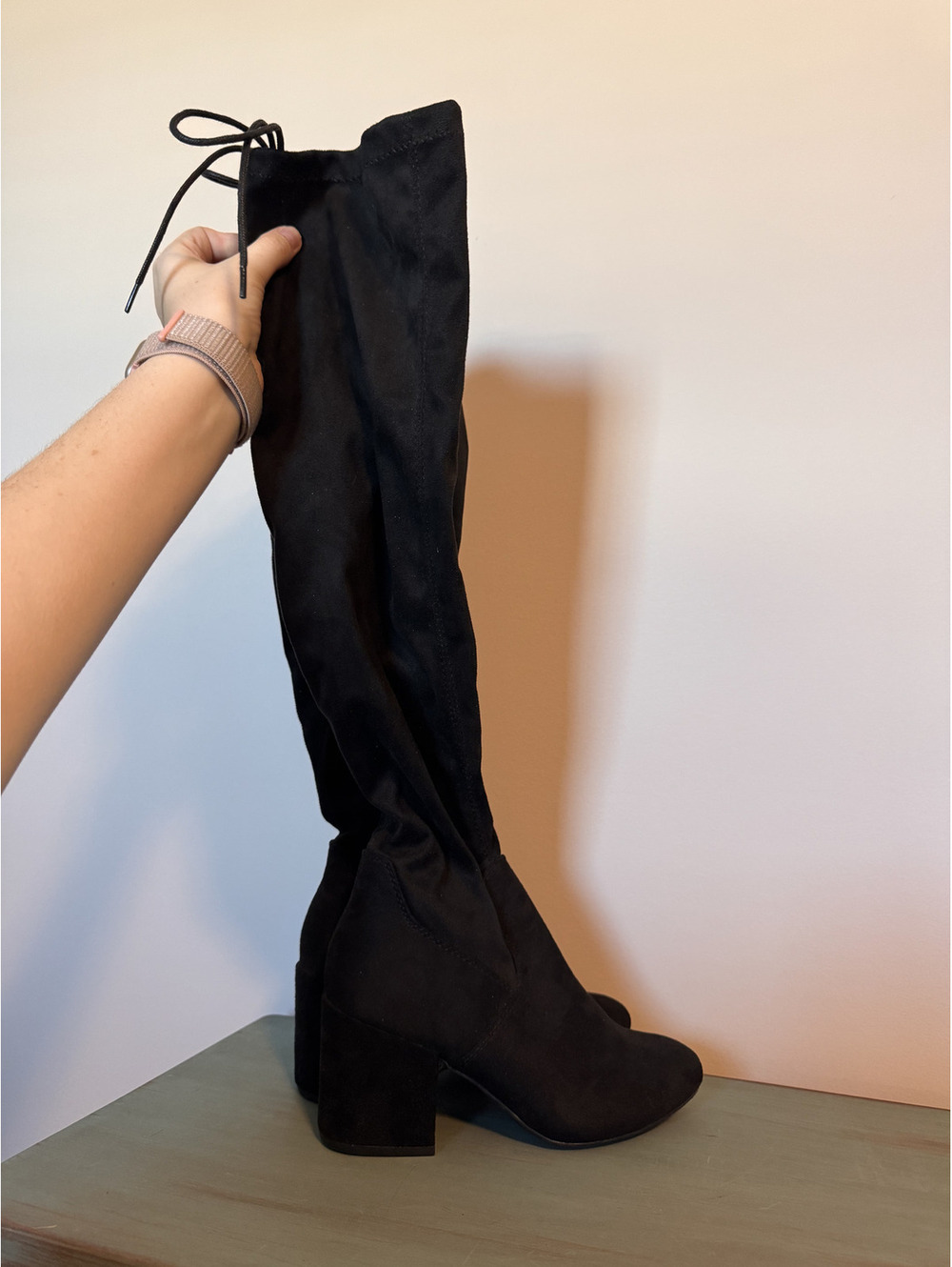 Wild Diva Black Faux Suede Over The Knee Boots Block Heel Women's Size 6